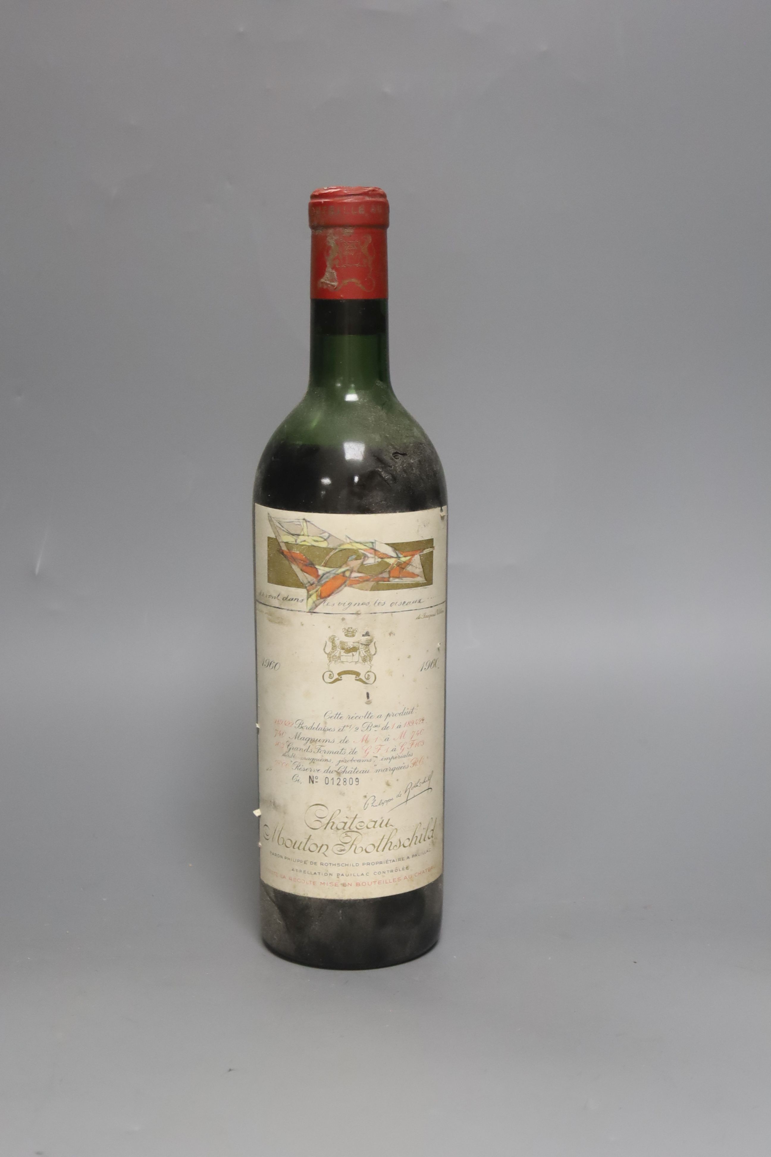 One bottle of Chateau Mouton Rothschild, 1960